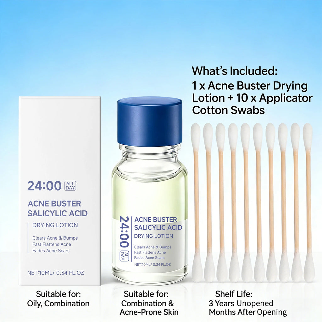 Salicylic Acid Acne Drying Lotion Pimple Remover Serum Fade Marks Shrink Pores Oil Control Face Care with Swabs