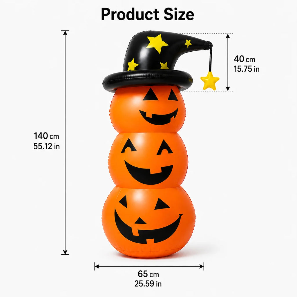 Halloween Inflatable Pumpkin Stack Decoration with Witch Hat Lighted Outdoor Yard Porch Party Decor