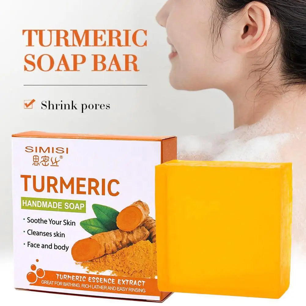 1/2PCS Natural Turmeric Soap Bar for Face & Body, Turmeric Skin Brightening Soap for Dark Spots, Even Tone Exfoliating Face Wash