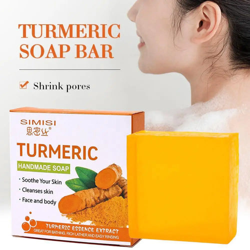 1/2PCS Natural Turmeric Soap Bar for Face & Body, Turmeric Skin Brightening Soap for Dark Spots, Even Tone Exfoliating Face Wash
