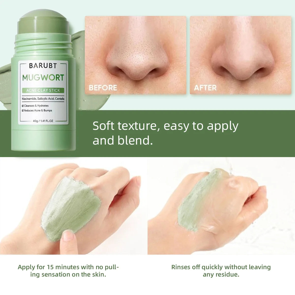 Remove Blackhead Acne Mugwort Solid Mask Cleans Pores Stick Facial Blemish Black Dots Shrink Pores Korean Skin Care Products