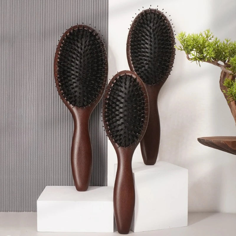 Natural Boar Bristle Massage Hair Brush Comb For Hair Hairbrush Dry Wet Detangle Combs Hair Beauty Care Cushion Massage Brush