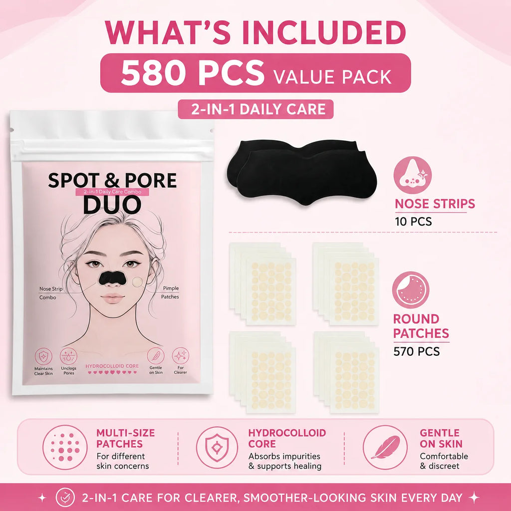 580Pcs 2 In 1 Nose Strip And Face Dot Set, Blackhead Nose Patch With Round Face Stickers Beauty Combo Pack