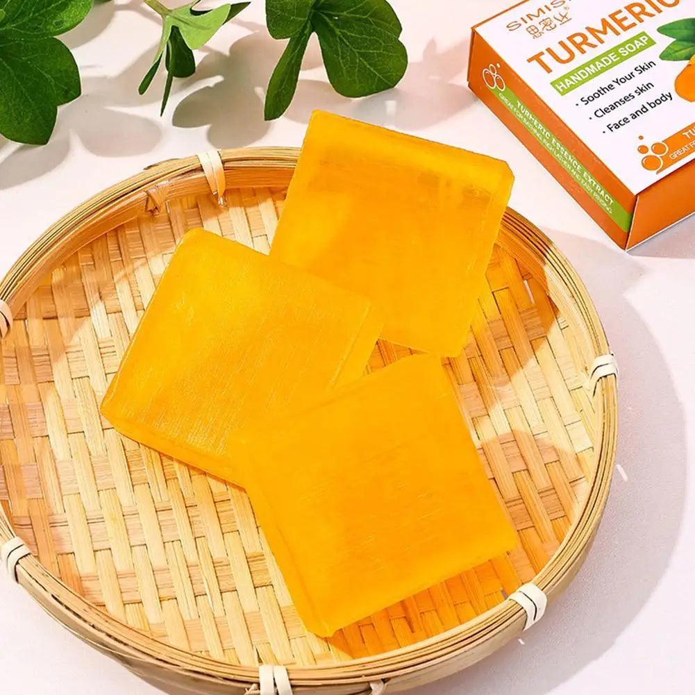 1/2PCS Natural Turmeric Soap Bar for Face & Body, Turmeric Skin Brightening Soap for Dark Spots, Even Tone Exfoliating Face Wash