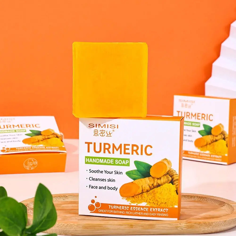 1/2PCS Natural Turmeric Soap Bar for Face & Body, Turmeric Skin Brightening Soap for Dark Spots, Even Tone Exfoliating Face Wash