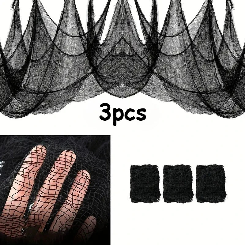 1-3PCS Halloween Gauze Fabric Black Chunky Gauze Haunted House DIY Decorative Scary Party Scene Props Halloween Decoration