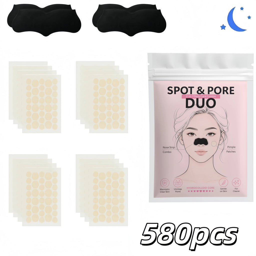 580Pcs 2 In 1 Nose Strip And Face Dot Set, Blackhead Nose Patch With Round Face Stickers Beauty Combo Pack