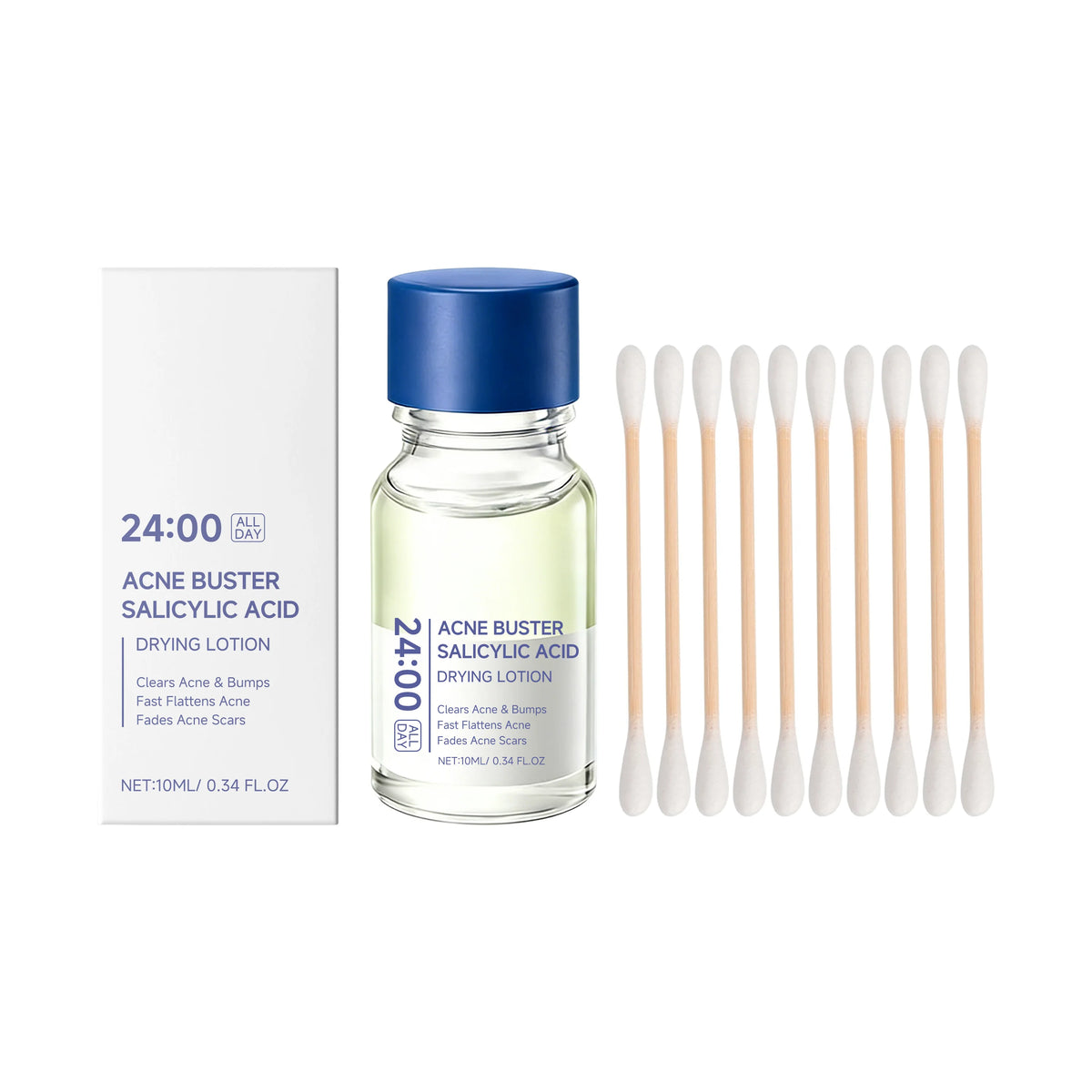 Salicylic Acid Acne Drying Lotion Pimple Remover Serum Fade Marks Shrink Pores Oil Control Face Care with Swabs