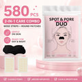 580Pcs 2 In 1 Nose Strip And Face Dot Set, Blackhead Nose Patch With Round Face Stickers Beauty Combo Pack