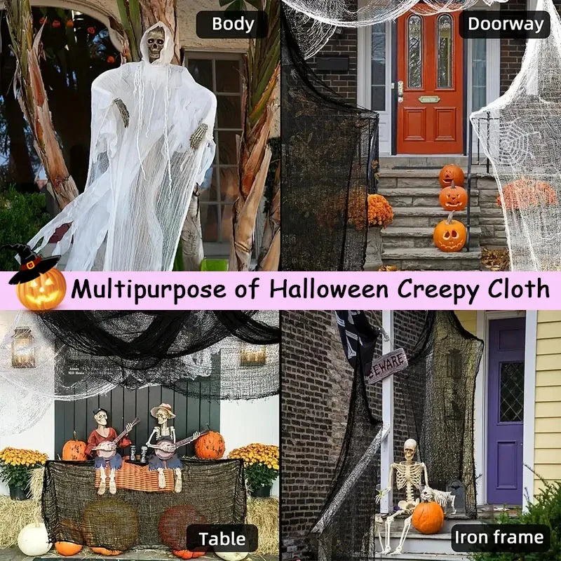 1-3PCS Halloween Gauze Fabric Black Chunky Gauze Haunted House DIY Decorative Scary Party Scene Props Halloween Decoration