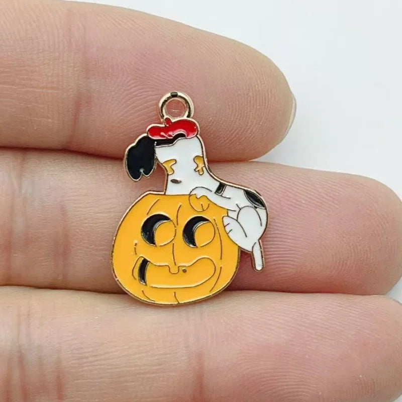10Pcs Cute Halloween Cartoon Puppy Alloy Enamel Charms Pumpkin  Pendants DIY Jewelry Making Accessories